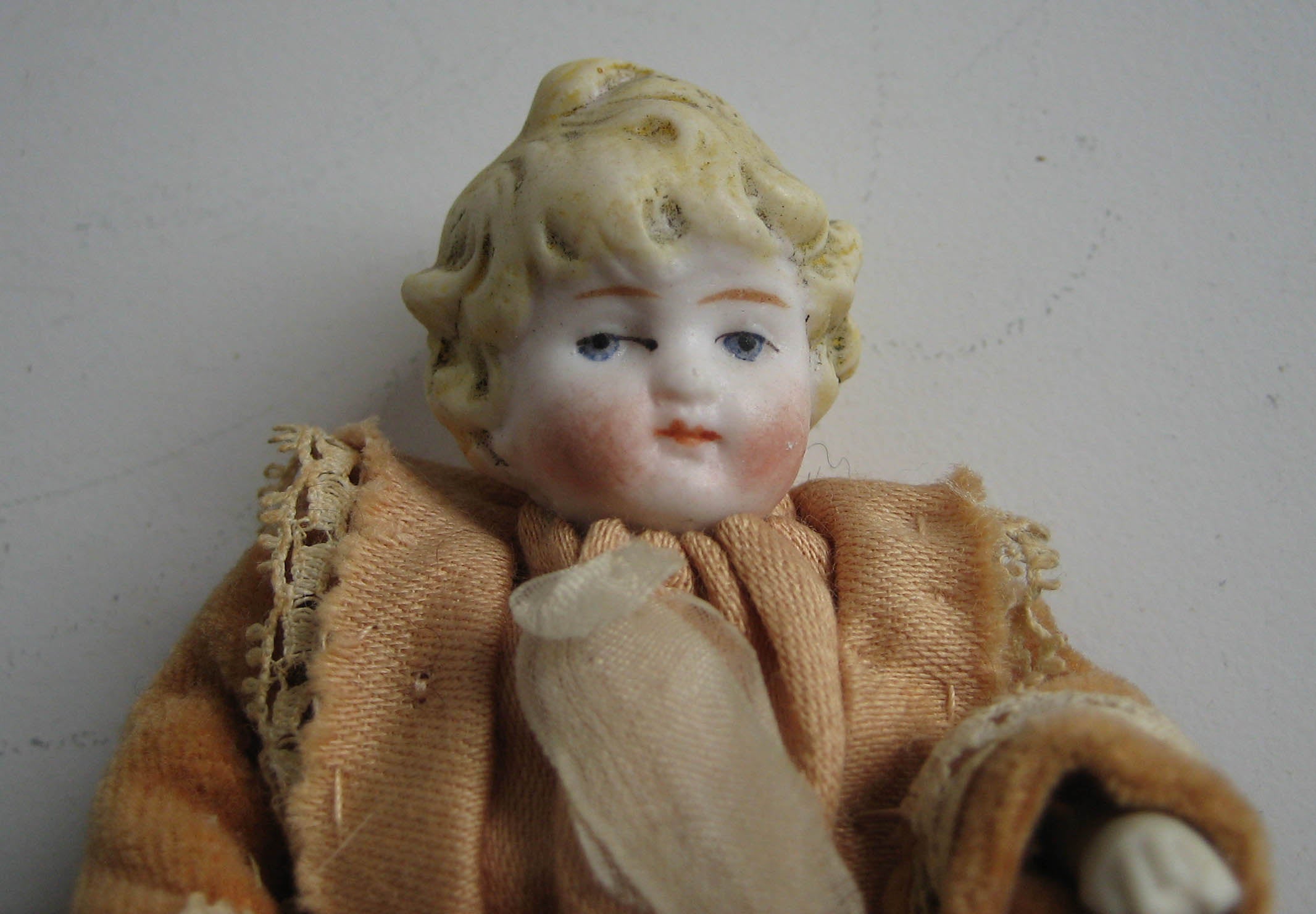 Antique bisque dollhouse doll Girl pretty molded hair 5 Sondra Krueger Antiques