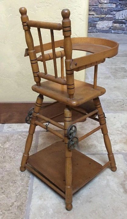 Antique French Maplewood Doll folding High Chair