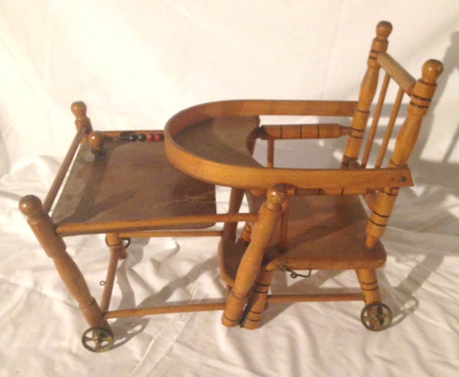Vintage wooden doll high chair hotsell
