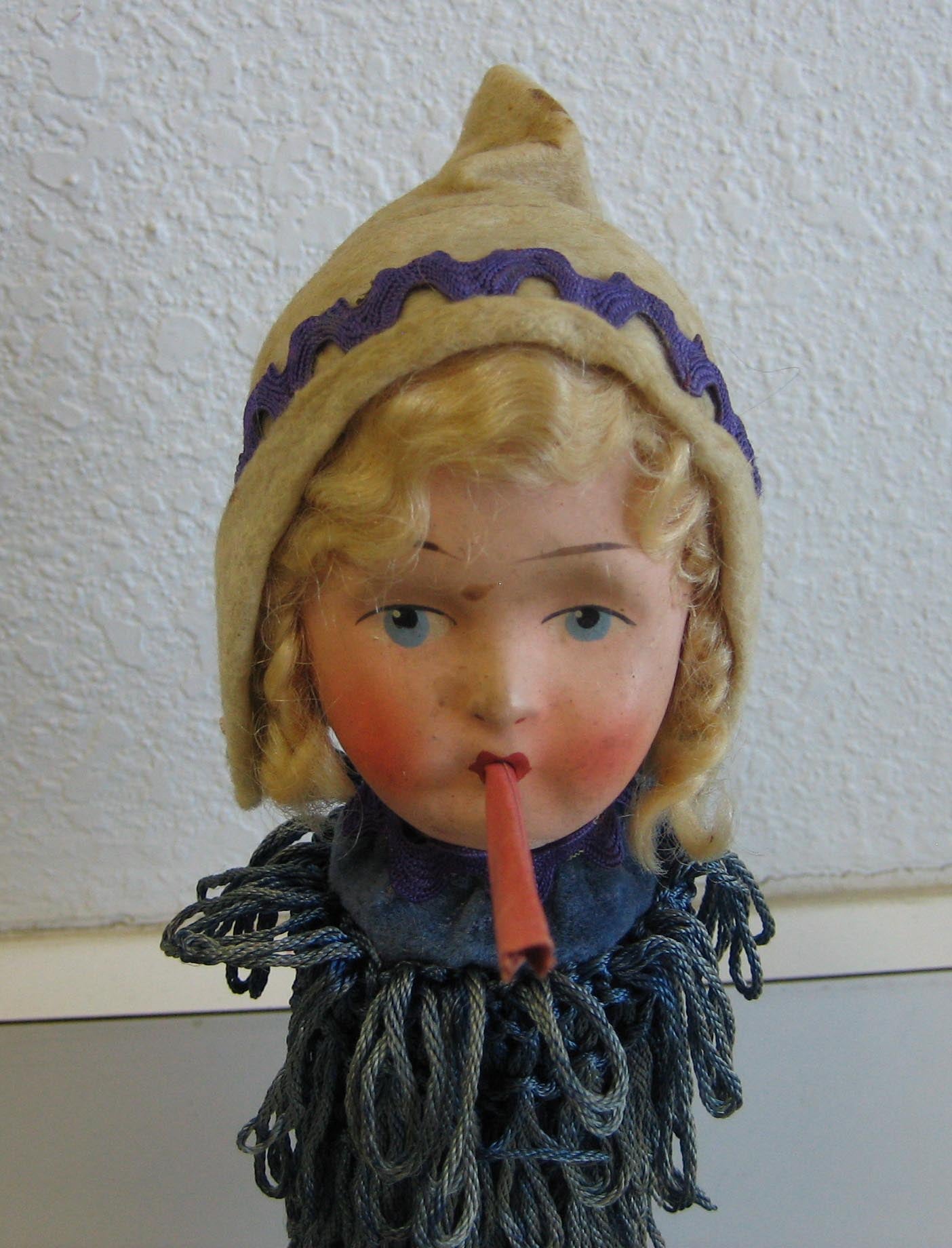 German Antique doll head hat stand Blue hat stand Rare unusual form